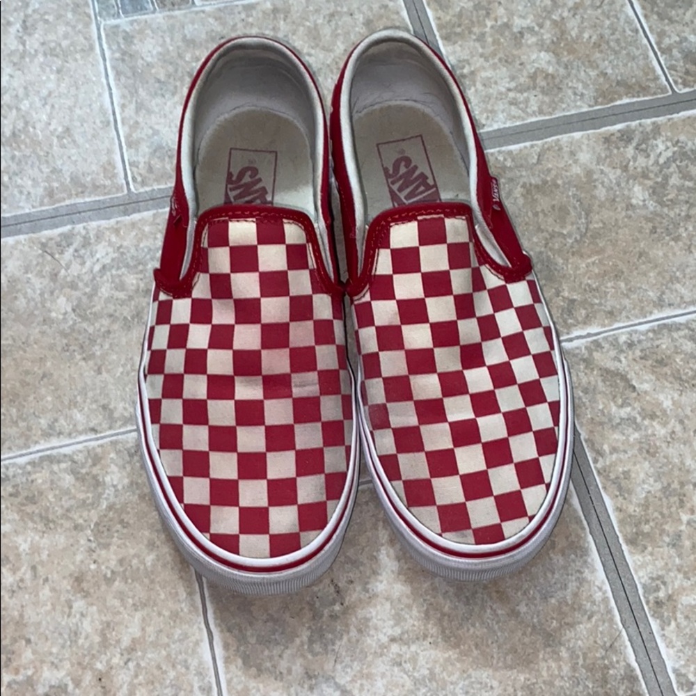red checkerboard vans